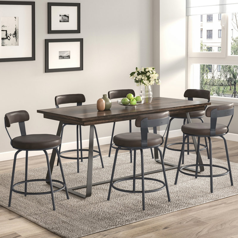 17 Stories Kipton Low Back Bar Stools Metal Leather Counter